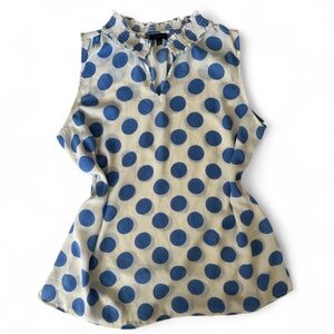 Talbots White and Blue Polka Dot sleeveless mock neck lightweight top